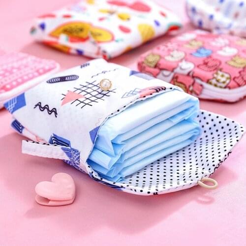 Girls Diaper Sanitary Napkin Storage Bag Canvas Tampon Pads Package Bags Coin Purse Jewelry Organizer Credit Card Pouch Case