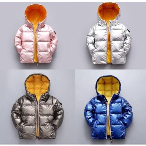 2021 New Bright Face Winter Girl Boy Down Jackets Fashion Hooded Coats for Kids Solid Color Children Clothes Warm Outerwear Coat