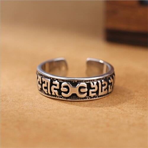 Retro Domineering Scripture Mantra Personality Opening Rings for Women Men 925 Sterling Silver Jewelry Lucky Gifts Anillos SR347