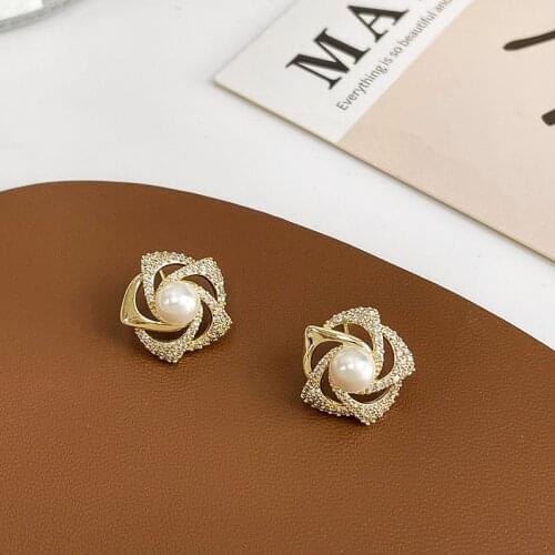 S925 pearl stud female micro-zircon design small boutique French earrings with high sense earrings