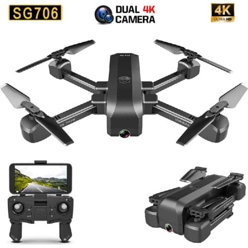 SG706 RC Drone with 50 Times Zoom WiFi FPV RC Quadcopter 4K/1080P Dual Camera Optical Flow Foldable Professional Drone VS XS816