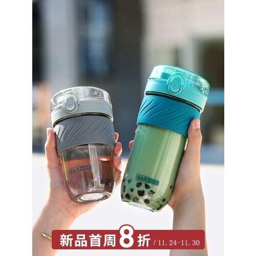 Plastic Water Bottle Cup with straw leak-proof Transparent Plastic cups portable With straw home milk cups fall-proof