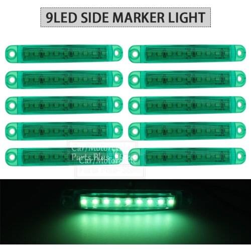 10x 9LED Bus Truck Trailer Truck 24V Green LED Lights Side Marker Light Waterproof LED Light Tail Indicator Parking Light