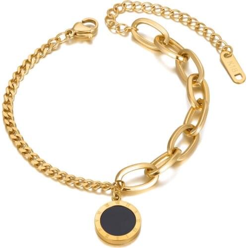 Vintage Stainless Steel Bohemia Acrylic Chain & Link Bracelets For Women Fashion Roman Numerals Charm Bracelet B20143