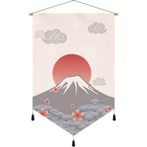 Japanese Scroll Painting Wall Art Canvas Posters Mount Fuji Sunrise picture Painting Wooden Hanging Painting Printed Home Decor
