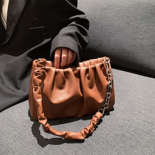 Ladies shoulder bag fold messenger bag solid color leather lady bag thick chain bag underarm bag fashion bag women