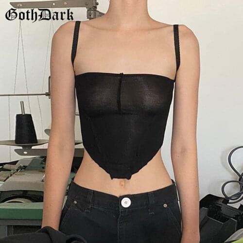 Goth Dark Grunge Cyber Y2k Gothic Camis Punk Black Women Bodycon White Crop Tops Patchwork Sexy Backless Basic Summer Streetwear