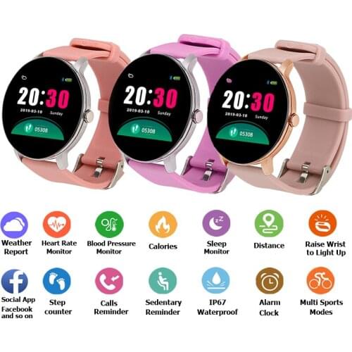 Women 2019 New Smart Watch Gift outdoor Sport Weather Report Calls Reminder Heart Rate Blood Pressure IP67 Fitness Tracker Clock