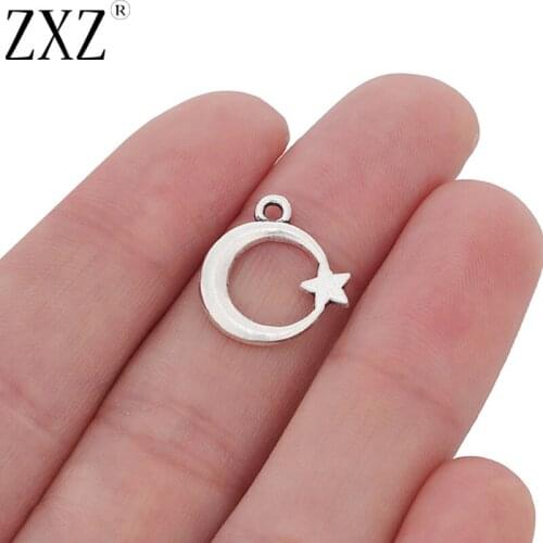 ZXZ 30pcs Moon Star Charms Pendants Beads for Necklace Bracelet Jewelry Making Findings 17x16mm