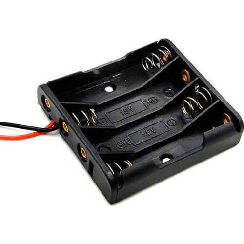 1Pcs/lot Plastic 4 AAA Battery Holder Spring Clip Black Plastic 4 x 1.5V AAA Battery Case Holder Box Black Red Wire Leads
