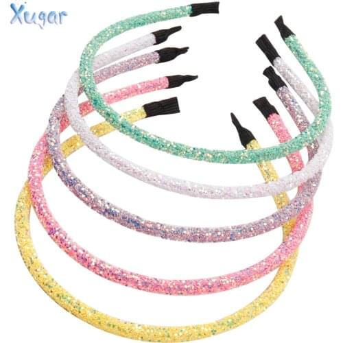 Xugar Hair Accessories Hair Bands for Girls 5 Pcs Solid Glitter Hairband 5 Inch Shiny Glitters Hair Hoop for Women Hair Band
