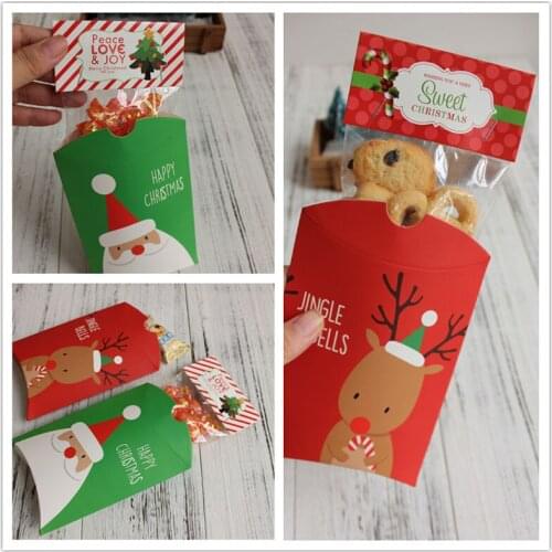 500pcs/lot Pillow Shape Christmas Candy Box Party Gift Favor Santa Claus Chocolate Cookies Food Paper Boxes Wrap ZA4433