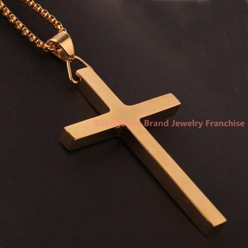 90*49mm High Polishing Men Womens Jewelry Yellow Gold Tone Cross Fashion Pendant Stainless Steel Necklace, Wholesale Jewelry