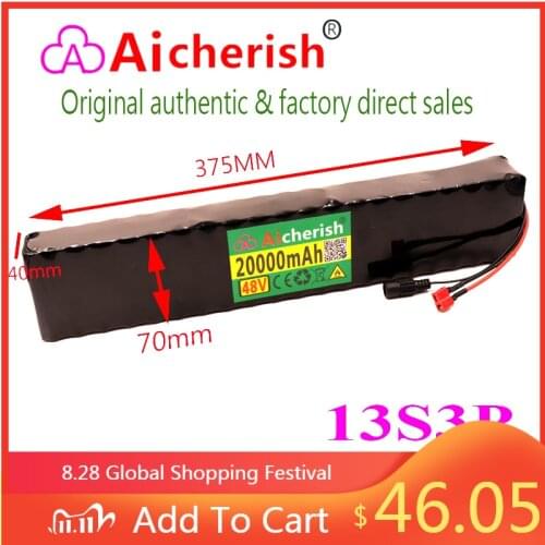 48v Battery Pack 13S3P 48V 20ah 750watt Rechargeable Battery Pack Built-in Common Port BMS 18650 Bateria CE Aicherish
