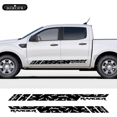 Car Door Side Stickers Skirt Stripe Sport Racing Print Vinyl Decals for Ford Ranger Body Decor Racing Accessories 2pcs
