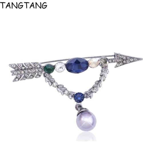 TANGTANG Cupid Arrow Brooch Black Gunmetal Brooch Pin Handmade Simulated-Pearls Pendant Brooch Vintage Jewelry Pin Antique Gold