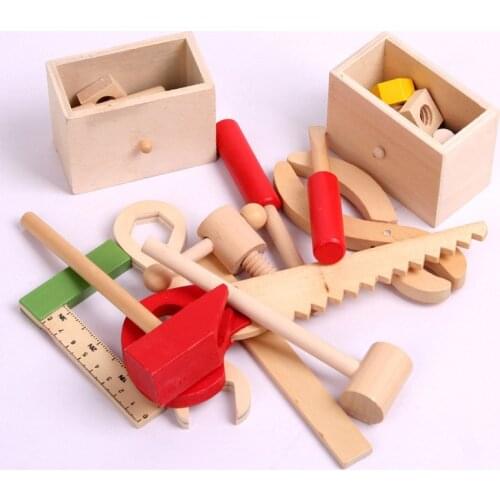 Baby Wooden Toy Kids Handle Tool Box Games Learning Educational Wooden Tool Toy Screw Assembly Garden Toys for Children Boy
