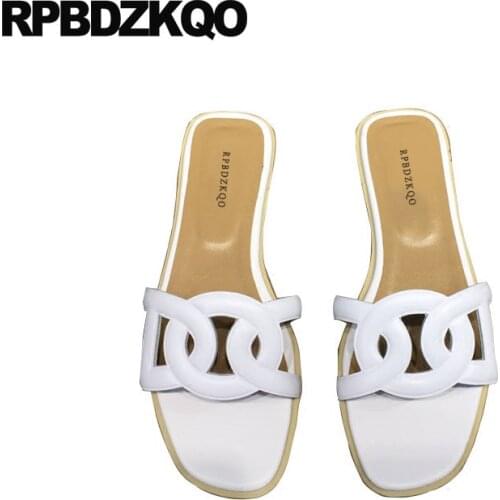 Designer Sandals Women Luxury 2018 Slippers Plus Size Famous Brand Ladies Slides Open Toe Slip On Flat Shoes Blue Summer White
