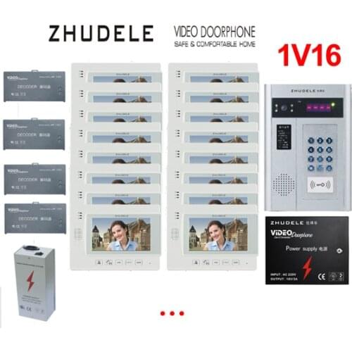 ZHUDELE Building Home security intercom system 16 Units Apartment Video Door Phone Bell Intercom System 7" TFT monitor IN STOCK