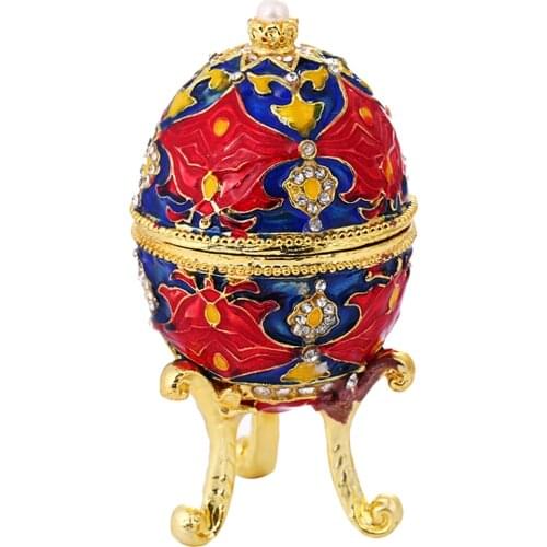 Enamel Flower Jewelry Box Faberge Cute Gift Box Decoration Red Easter Egg