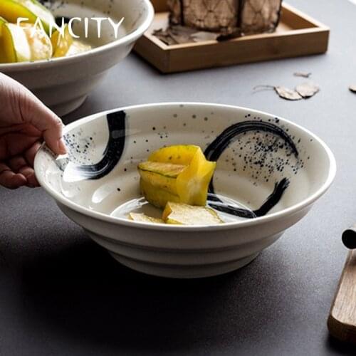 FANCITY Creative Large Soup Bowl Personalized Household Ramen Bowl Household Tableware Large Bowl Noodle Bowl Ceramic Bowl Fruit