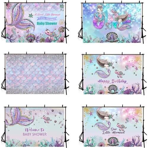 DAWNKNOW Customize Baby Shower Cartoon Photography Background Backdrop Mermaid Children Birthday Party Decoration Photo Studio