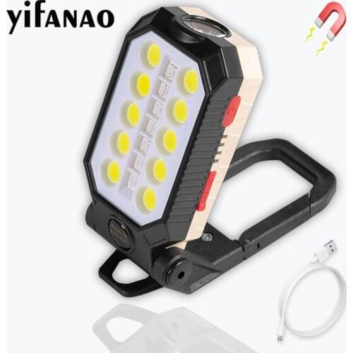USB Rechargeable COB Work Light Ultra Bright LED Flashlight Adjustable Waterproof Camping Lantern Magnetic with Power Display