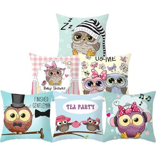 Funny Cartoon Owl Pillows Cases for Sofa Home Car Cushion Cover Pillow Covers Decor Cartoon Linen Pillowcase 45x45cm