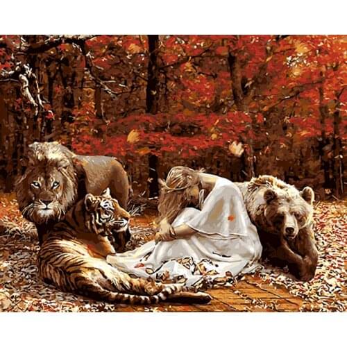 GATYZTORY DIY Painting By Numbers For Adults Sexy Woman Acrylic Art Animals Coloring By Numbers On Canvas Wall Decoration Home