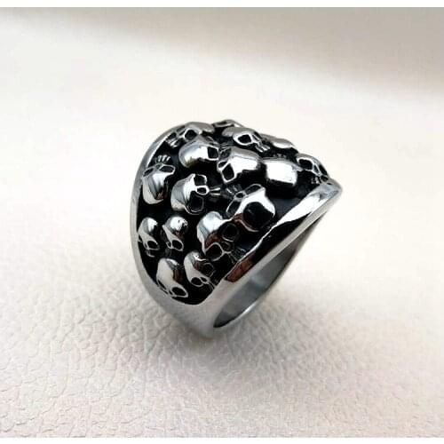 US 7 to 15 size The gate of hell Punk Biker Mens Titanium Stainless Steel Ring Multi Rock lots Skull Ring For Men