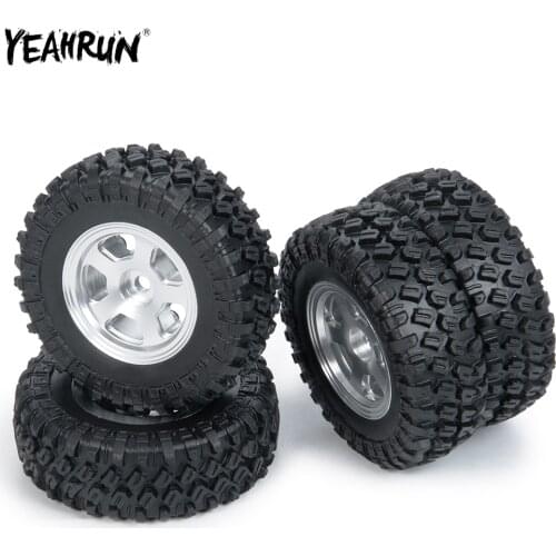 YEAHRUN 4Pcs/lot Metal Wheel Hub Rims with Rubber Tires For 1/24 Axial SCX24 90081 RC Crawler Car Upgrade Parts