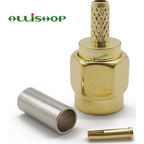 10Pcs RP SMA Connector RP SMA Male Jack Solder Crimp RG316 RG174 LMR100 Cable Wire Connector PTFE Brass