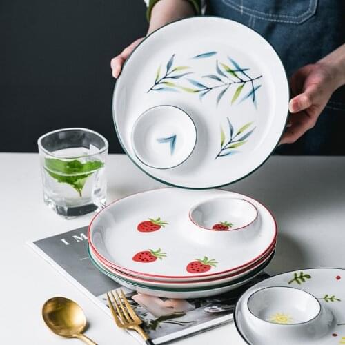 Creative Household Ceramic Plate Round Personality Strawberry Salad Dumpling Plate Ceramic Dinner Plate Western Food Plate