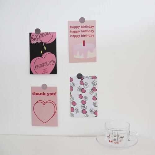 Korean Creative Pink Love Birthday Greeting Card 4 Sheets Postcard Blessing Thank You Card Room Wall Decorative Card Photo Props