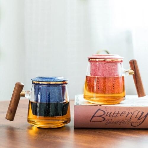 Creative Heat Resistant Glass Teacup with Ceramic Filter and Cover Office Tea Strainer Cup Couple Simple Water Mug Drinkware