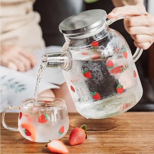 Creative Strawberry Glass Water Pot Large Capacity Water Bottle Explosion Proof Water Cup Coffee Mug Tea Cup for Home Office