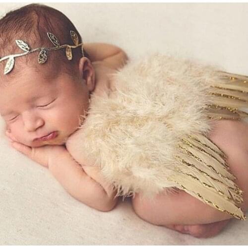 Lovely Baby Photography Props Infant Girls White Angel Feather Wings Wing Set Costume + Headbands Kids Outfit Photo Prop