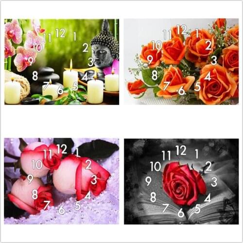 Full Square Round 5D Diamond Painting Kit With Clock Mechanism Cross stitch Diamond Embroidery Mosaic Red Flower Gift