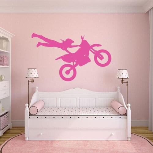MakeyesGirl Motocross Girls Wall Sticker Baby Kids Bedroom Wall Decor Home Children Wall Decals Dirt Bike Fly Cute Sticker Q281