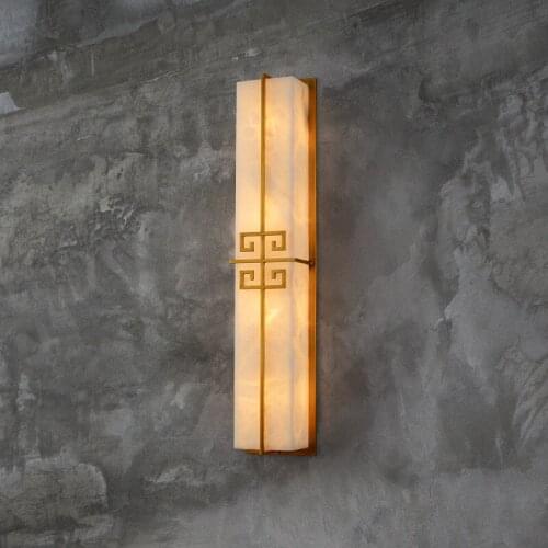 Wall lamp new Chinese style living room background wall marble simple modern designer bedside copper wall lamp