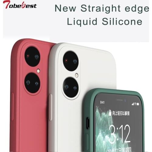 New Liquid Silicone Case For Huawei P50 Cases P50 Pro Coque Camera protective shell Straight edge Soft Back Cover