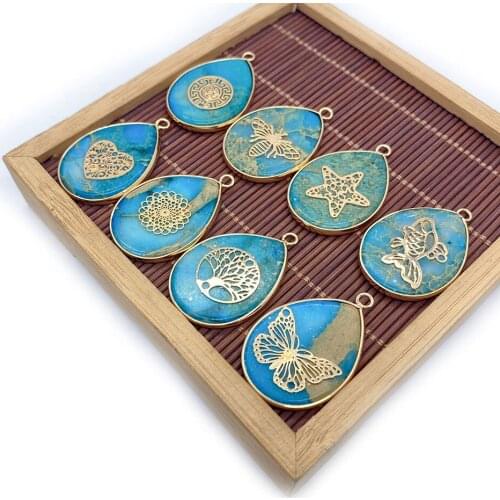 Natural Stone New Shoushan Stone Pendant Blue Water Drop Shaped Edge Carving Fashion Lady Pendant Necklace Jewelry Accessories