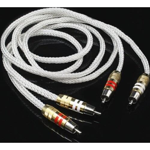 Pair HiFi Silver Plated RCA Cable for Home Audio Amplifier CD DVD Player
