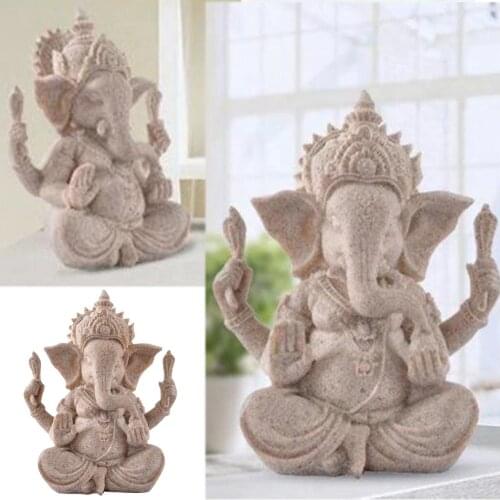 Sandstone Ganesha Elephant Head God Statue Sculpture Handcarved Figurine Home Desk Decor Craft