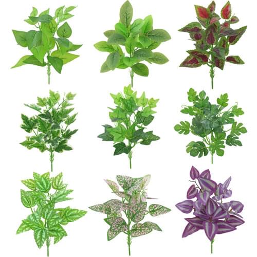 Plastic Flowers Fake Leaves Green Plants Miniatures Home Jungle Party DIY Decoration Artificial Grass House Bonsai Tree Greenery