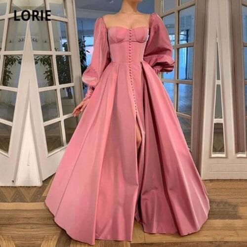 LORIE Rose Prom Dresses 2021 Sweetheart Puffed Sleeves Taffeta Wedding Party Arabic Evening Gown Celebrity Dress for Graduation