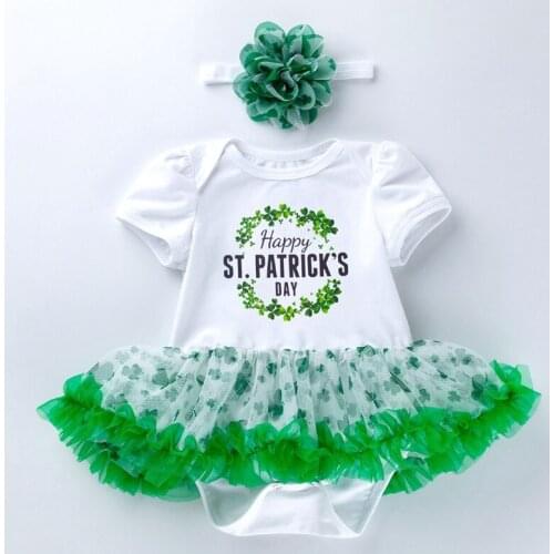 Princess Baby Girl Clothes ST.PATRICKS Girls Clothing Tutu Dress Green Baptism 0-24 Month Infant Girls Clothing Set
