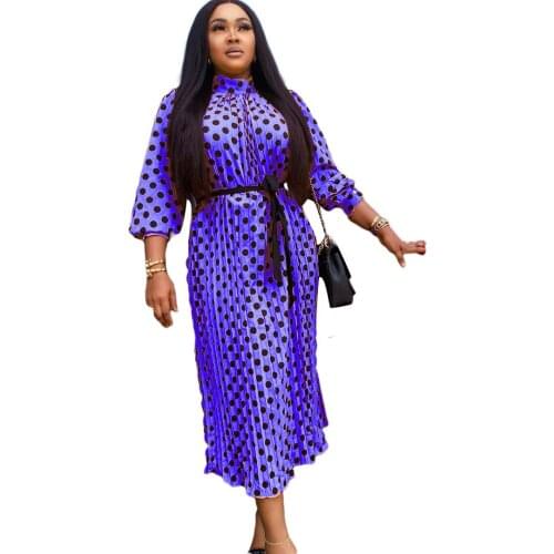 African Dresses For Women Dots Print Pleated Dress 2021 Dashiki African Clothes Plus Size Africa Clothing Christmas Robe Dress