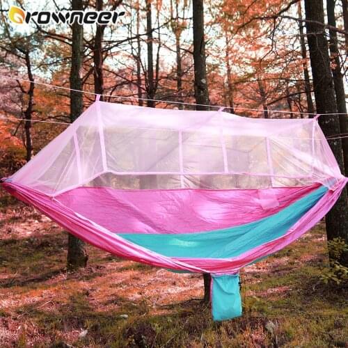 Portable Camping Hammock Outdoor Strength Nylon Fabric Polyester Mesh Hanging Bed Hunting Sleeping Swing with Mosquito Net