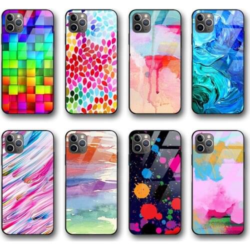 Luxury Funda Case for iphone 12 Case for iphone 12 11 Pro XS Max mini XR X 7 8 6 6s Plus SE 2020 Vogue Color Art Glass Shell